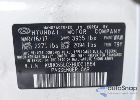2017 Hyundai Ioniq Hybrid Blue z USA, uszkodzony, nr VIN KMHC65LCXHU031884